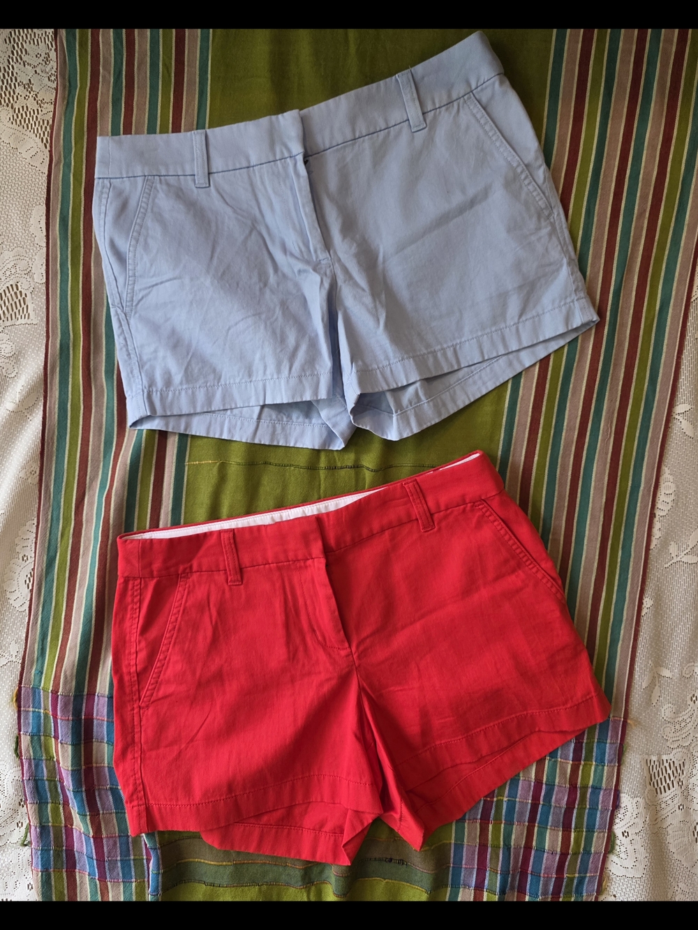 Women’s Light Blue & Red Cotton Shorts - Casual Summer Pair Bundle